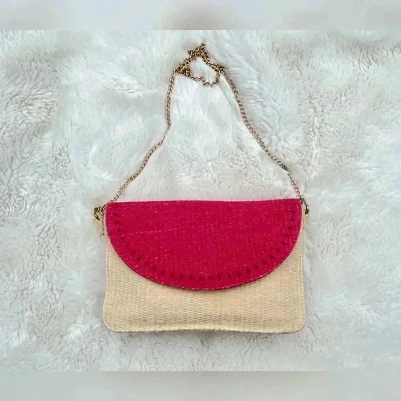 Escada Sorbetto Rosso Watermelon Straw Handbag/Purse/Crossbody - Picture 3 of 6